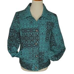 Susan Graver Tapestry Jacket Teal Blue Green Small Boho Fairycore QVC A98099